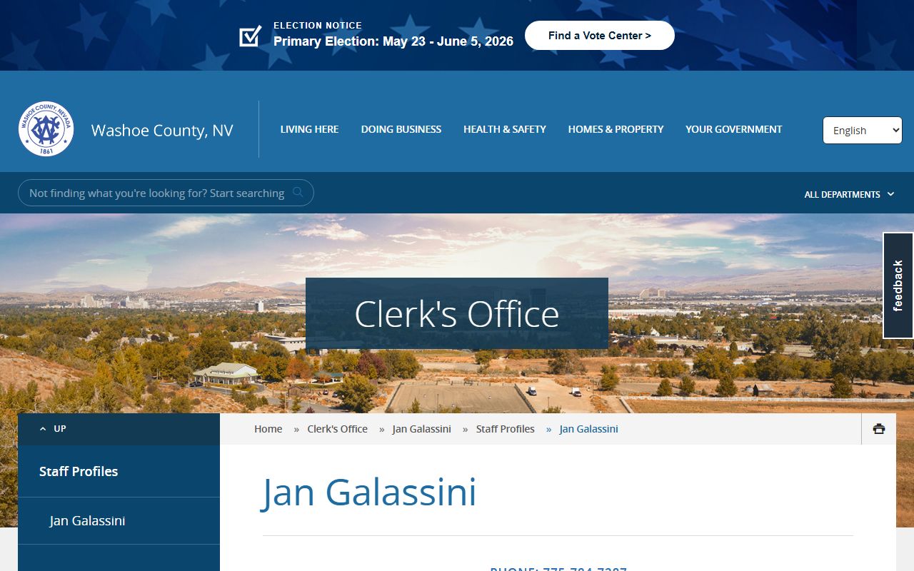 Washoe County Clerk Jan Galassini official profile