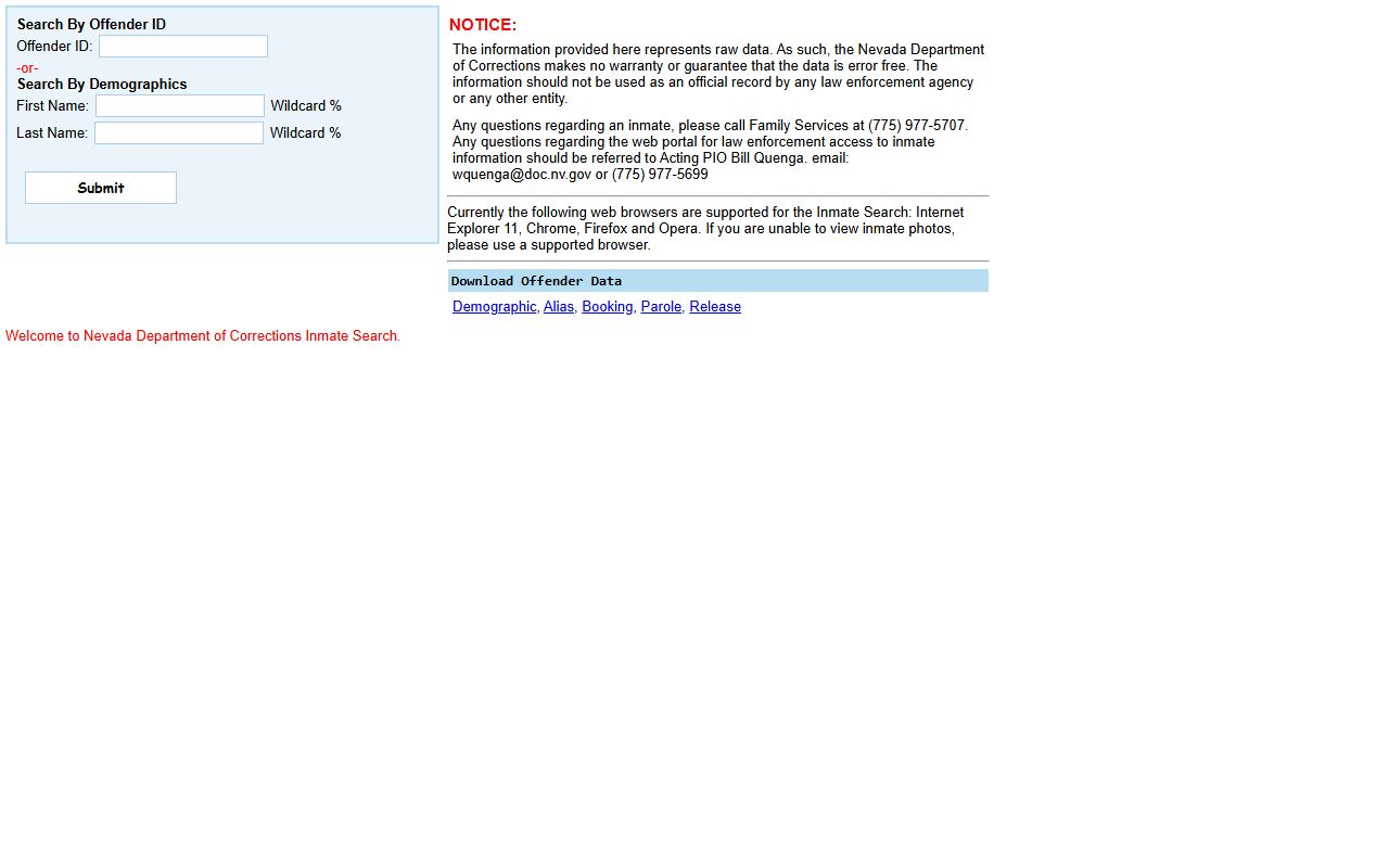 Washoe County released inmates - Nevada DOC offender search