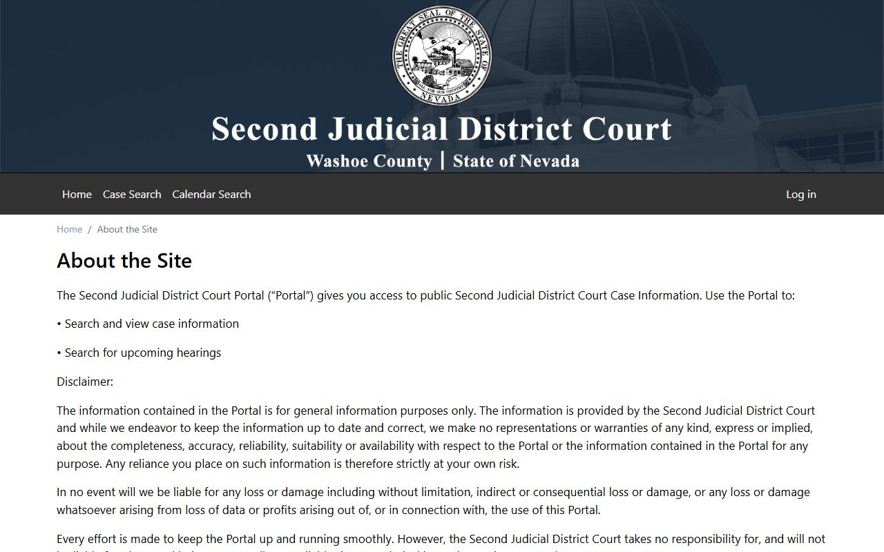 Washoe County District Court public portal about page