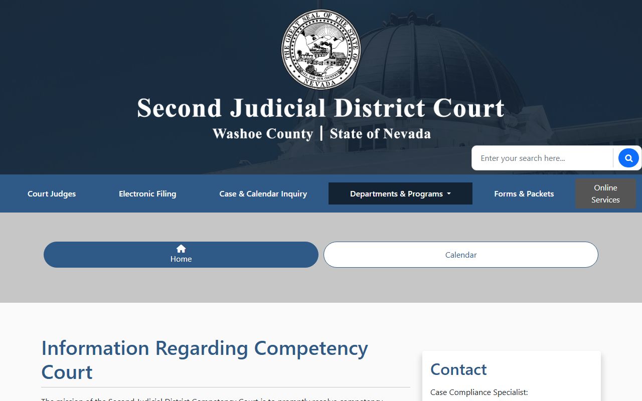 Washoe County District Court Competency Court records page