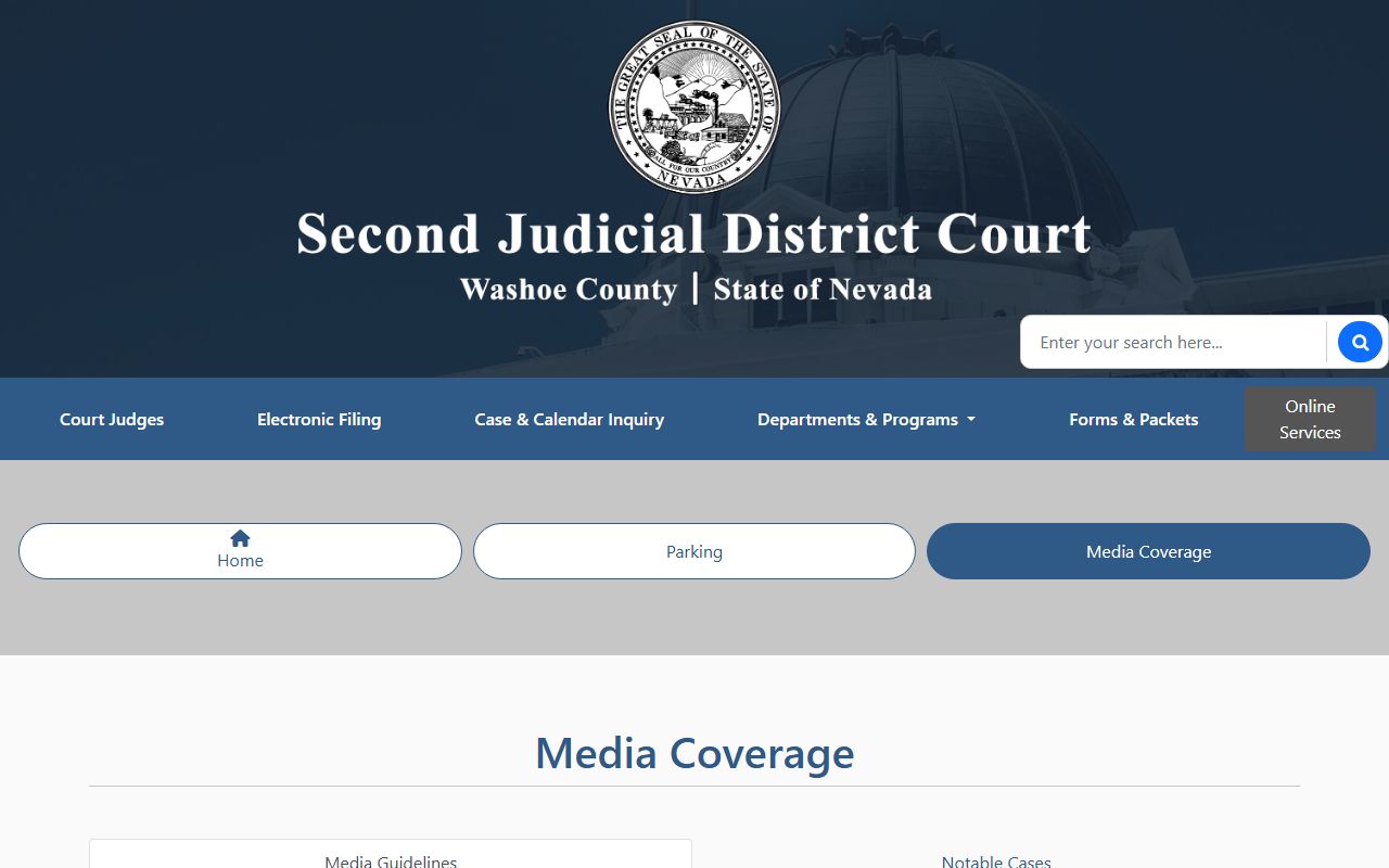 Washoe County District Court media coverage and eFlex records access page