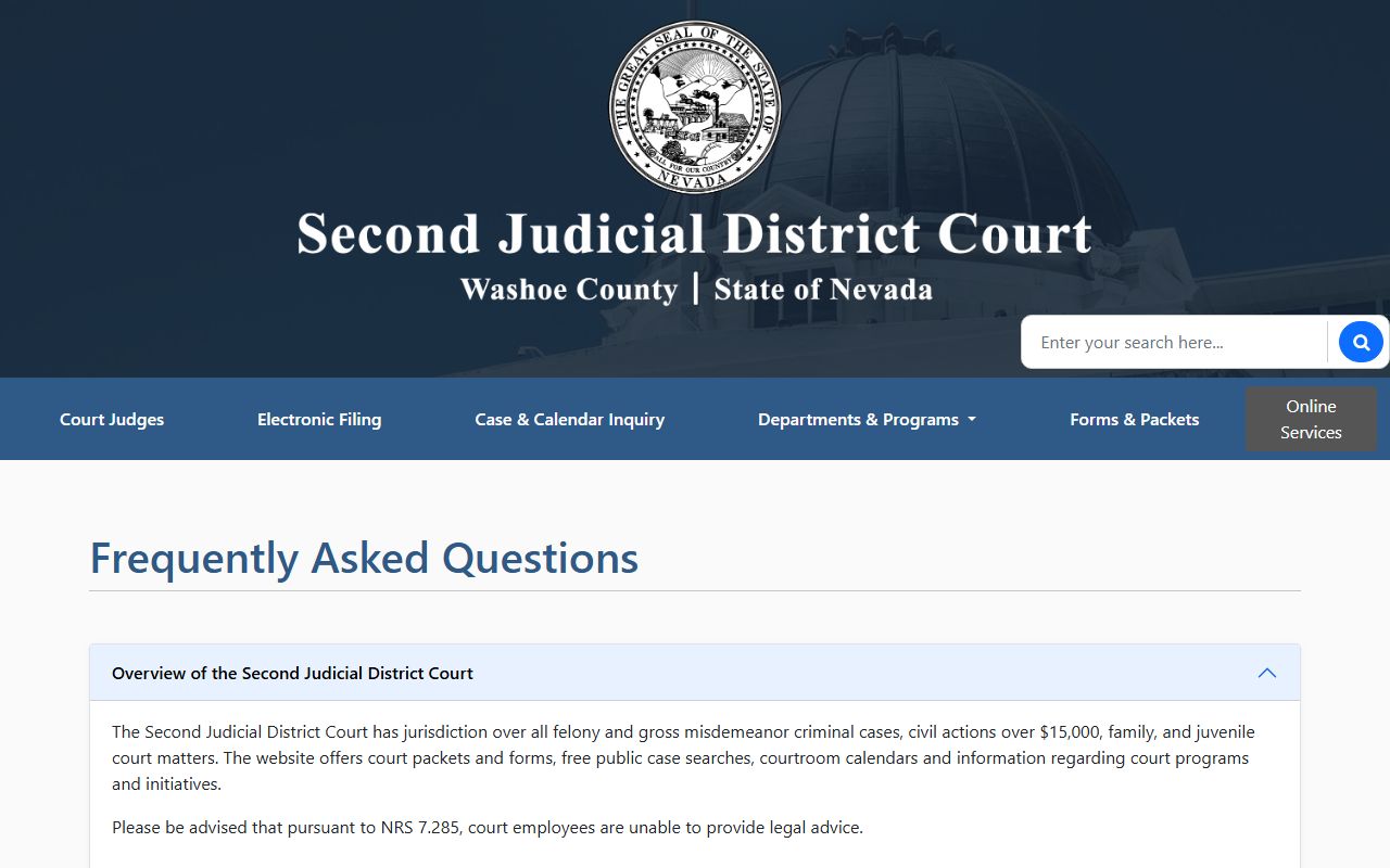 Washoe County court records FAQ with addresses and records-request contact