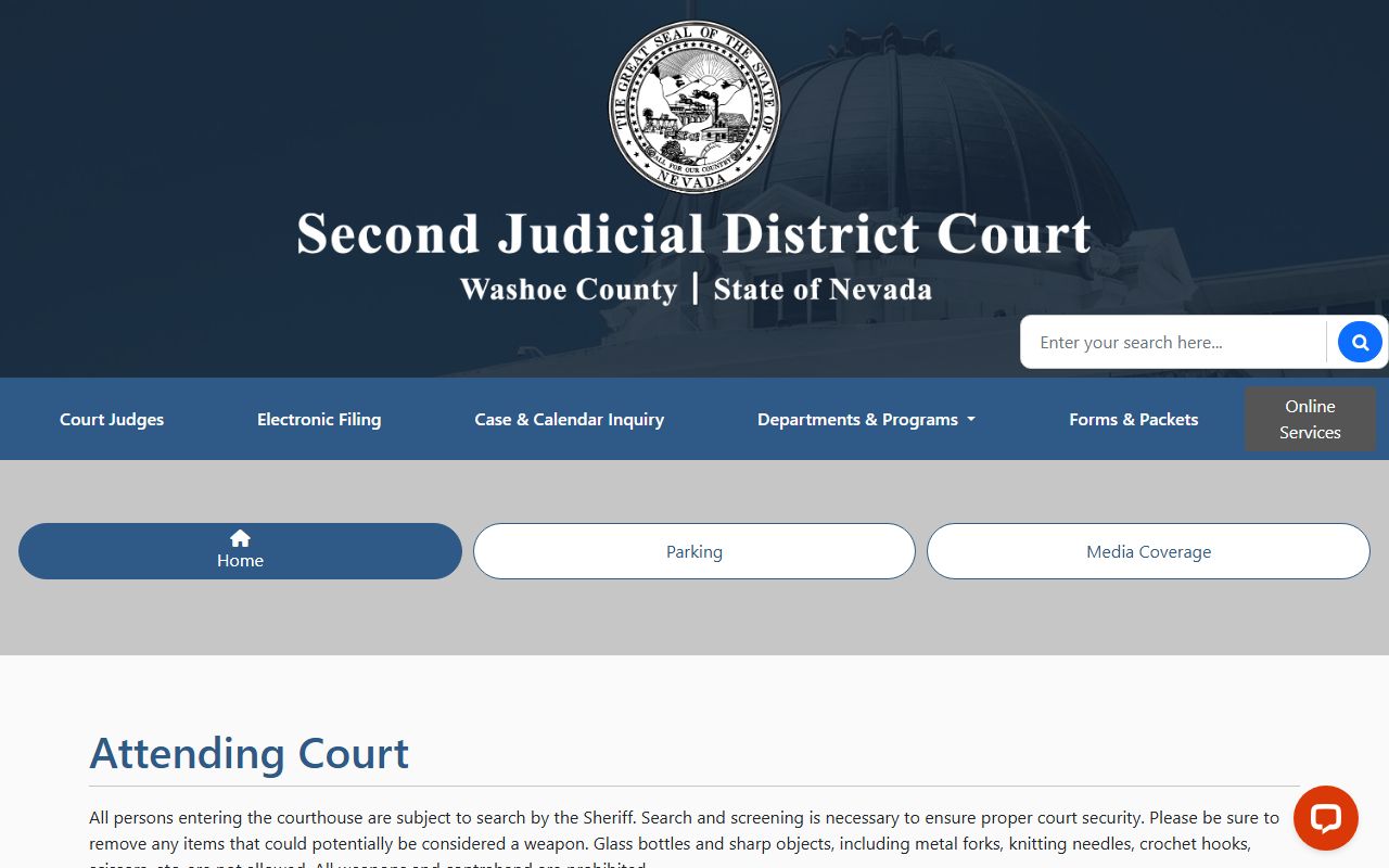Washoe County courthouse security and attending court rules