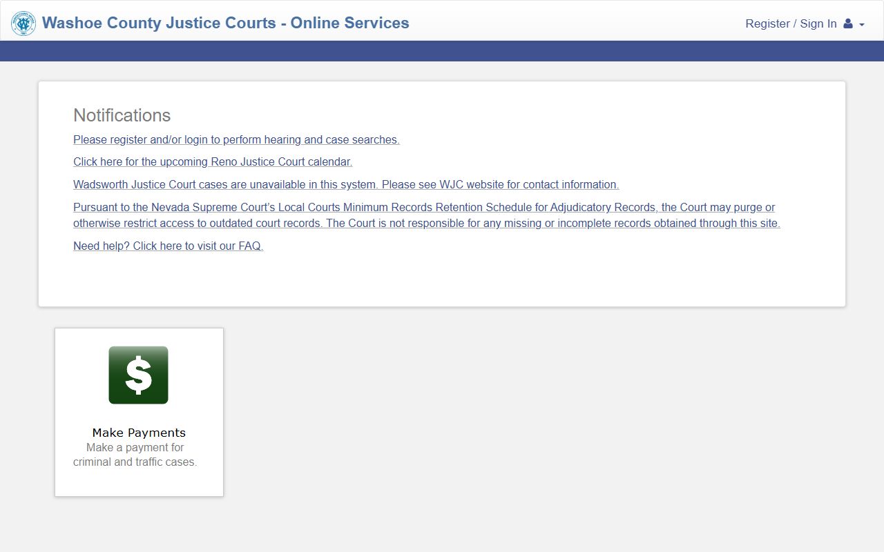 Washoe County traffic court records - Justice Court citation payment portal