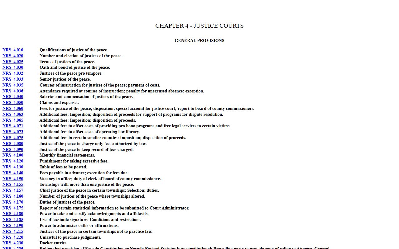 Washoe County traffic court records - Nevada justice court statute NRS Chapter 4