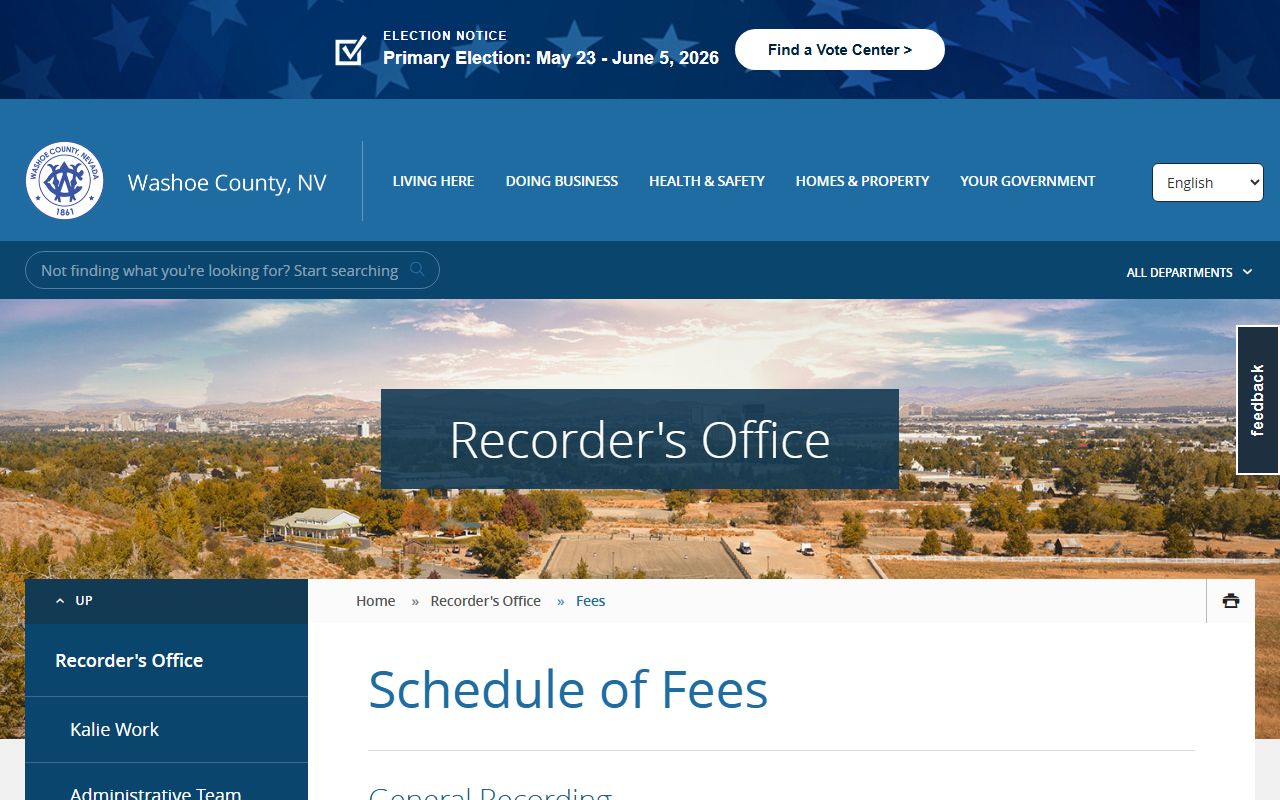 Washoe County Recorder fee schedule page