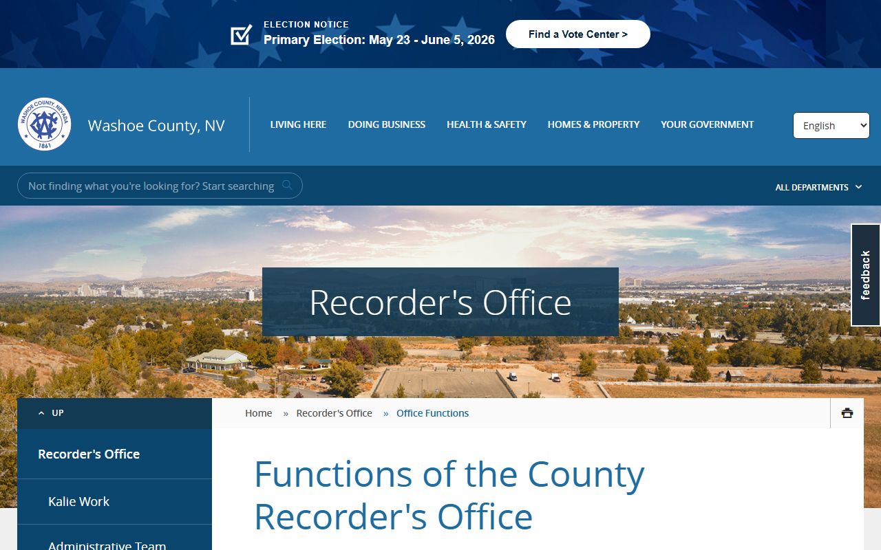 Washoe County Recorder office functions page