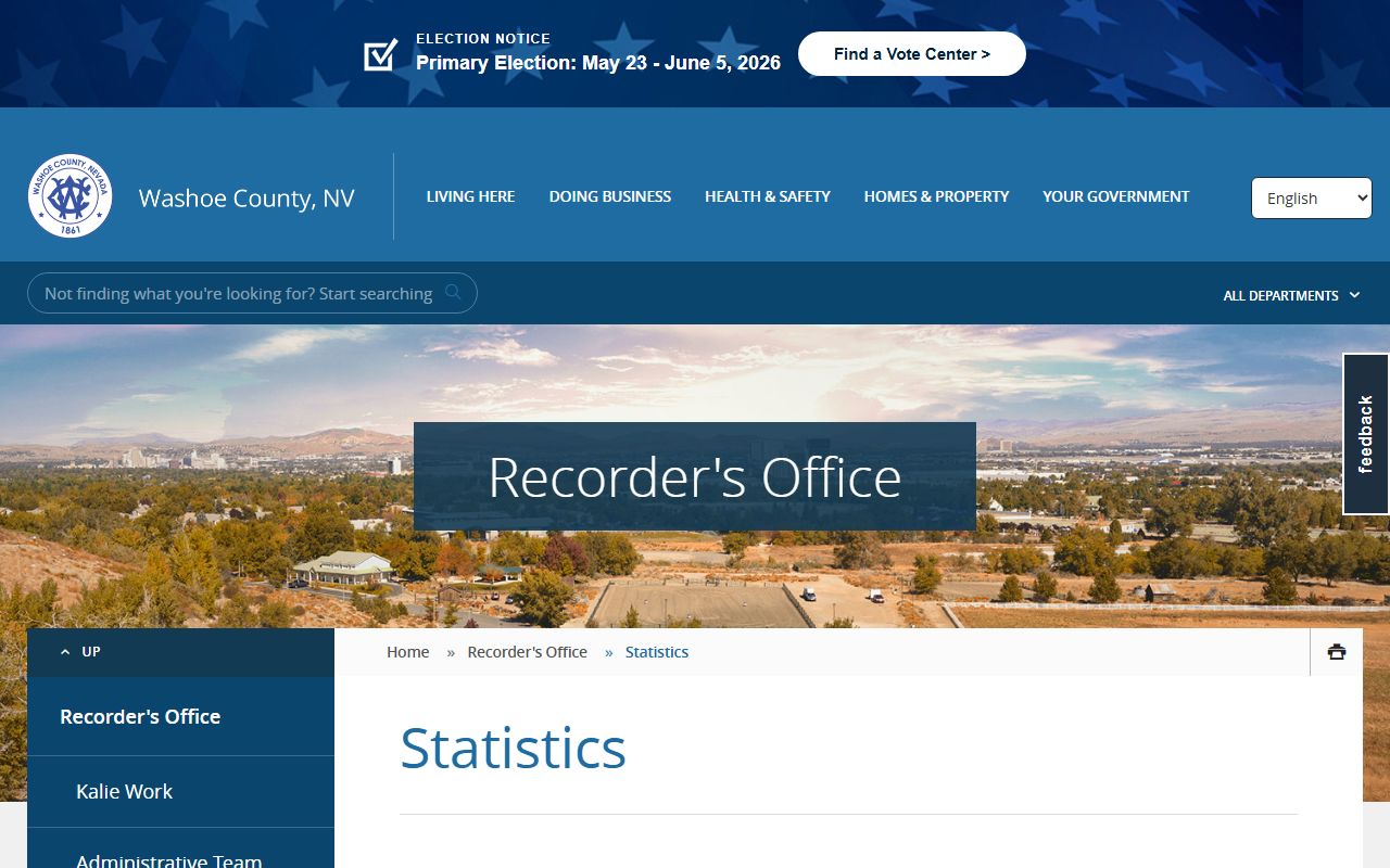 Washoe County Recorder statistics page - public record coverage