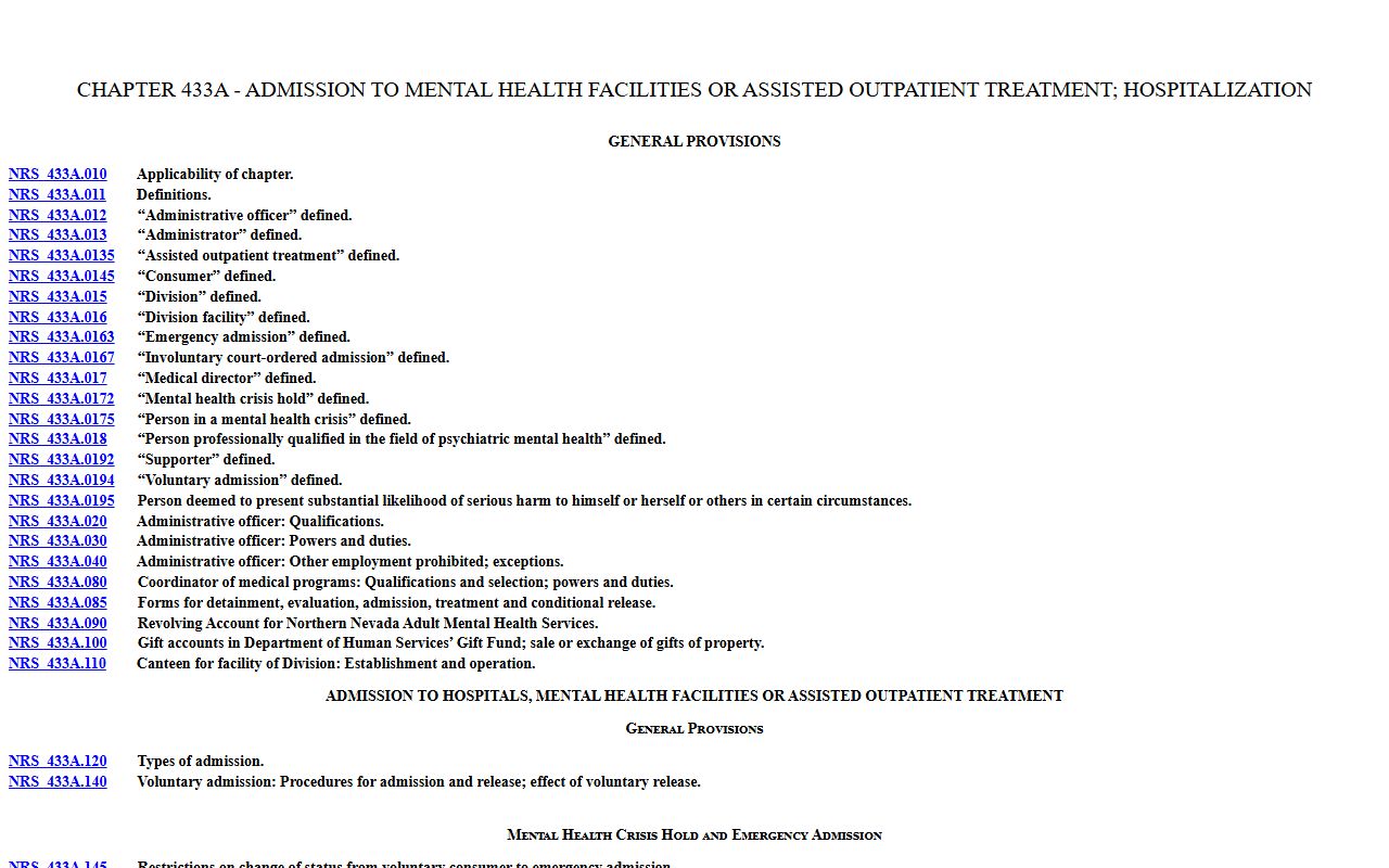 Nevada public records - mental health records confidentiality (NRS 433A)