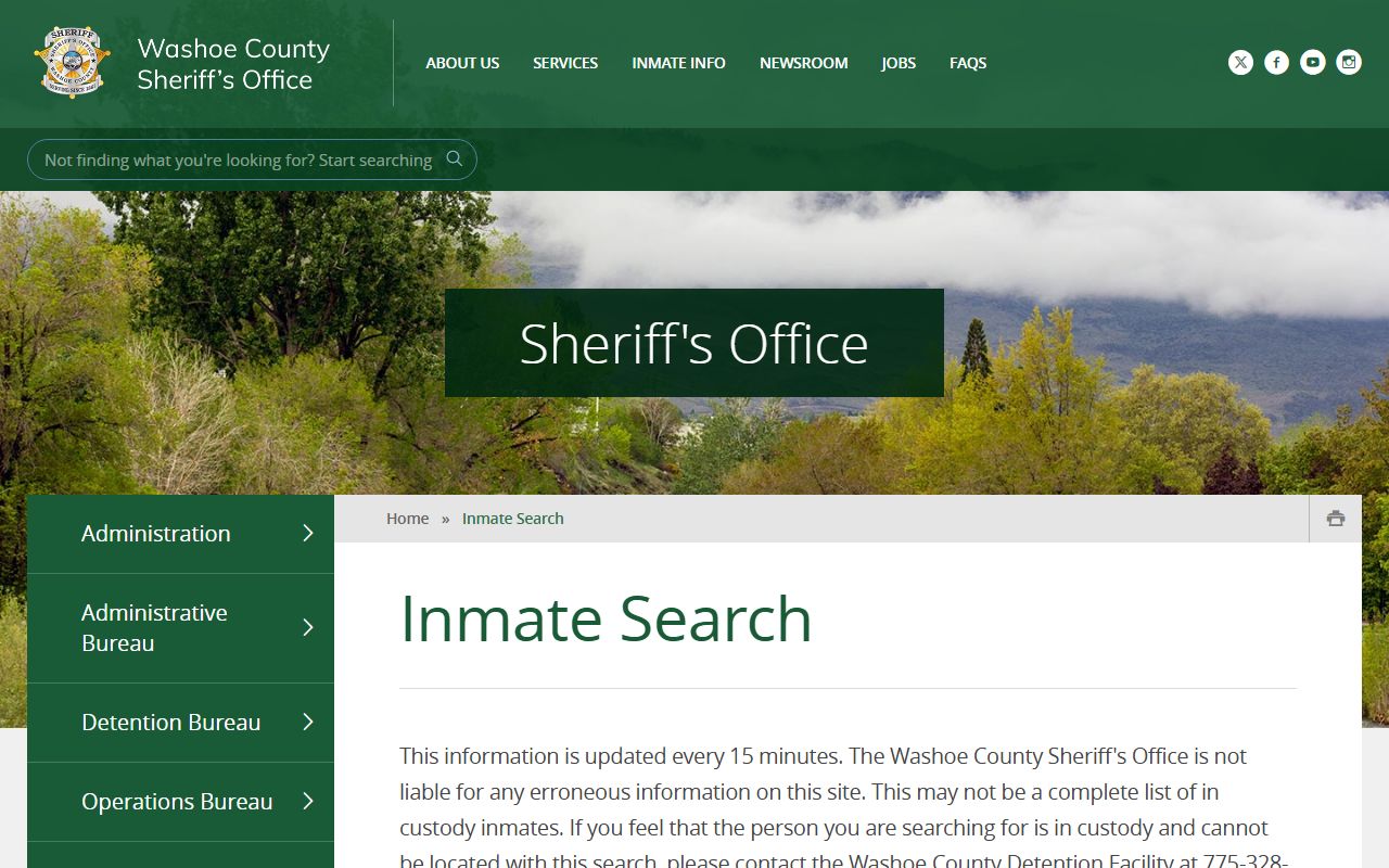 Washoe County inmate search - Sheriff jail roster lookup page