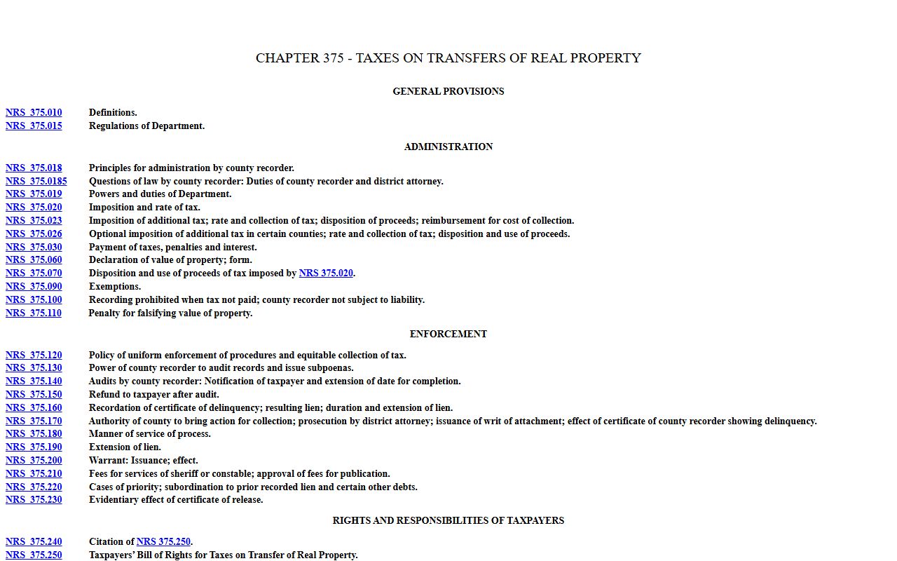 Nevada public records - NRS Chapter 375 real property transfer tax